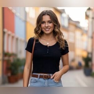 NWT- Baby Tee- Hippie Rose Black Top